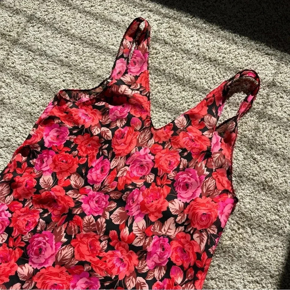 VTG Cinema Etoile Dark Floral Nightgown Semi Sheer Nightie Slip Dress sz Medium - Picture 5 of 12